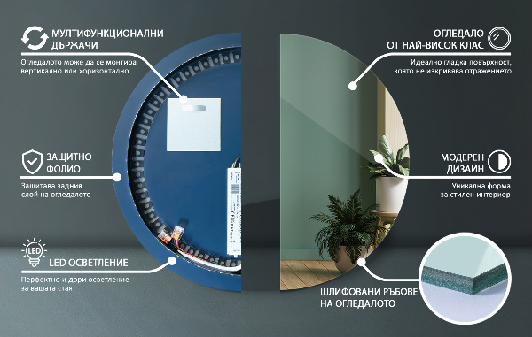 Round wall mounted mirror with lights 35 in