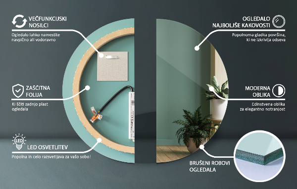 Round bath light up mirror 24 in