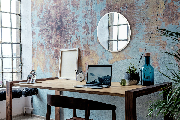 Round living room mirror with white frame 35 in