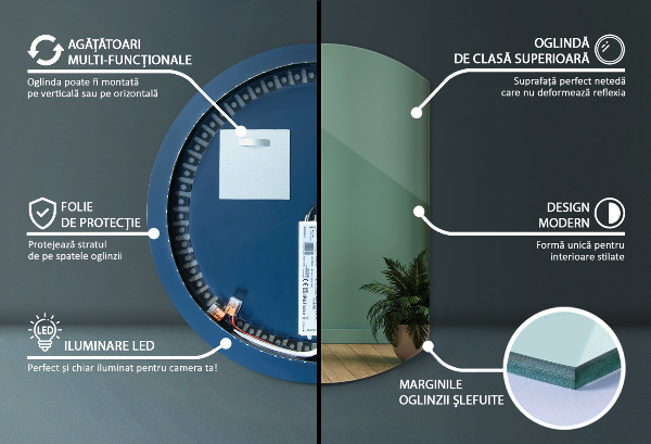 Mirror semicircle with led lights 84x100 cm