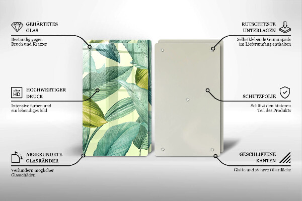 Kitchen countertop cover Green tropical leaves