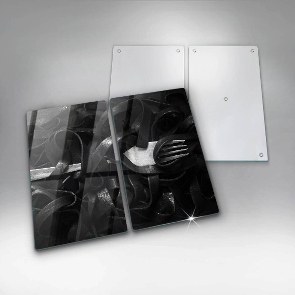 Glass worktop saver Black tagliatelle pasta