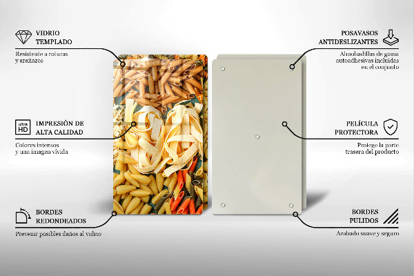 Glass worktop saver Different types of pasta