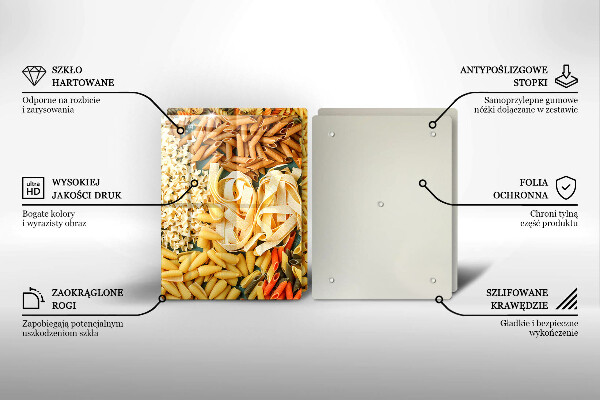 Glass worktop saver Different types of pasta