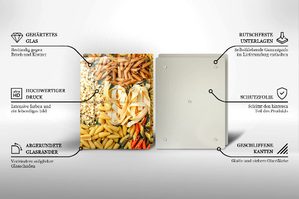 Glass worktop saver Different types of pasta