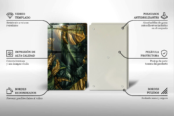 Kitchen worktop protector Monstera golden leaves