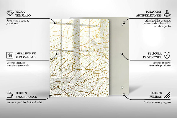 Glass worktop saver Line-art leaves pattern