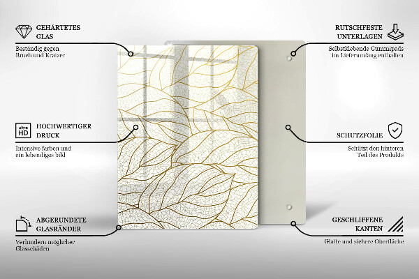 Glass worktop saver Line-art leaves pattern