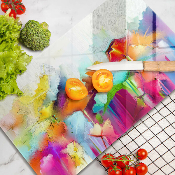 Glass worktop saver Flowers painted with paints