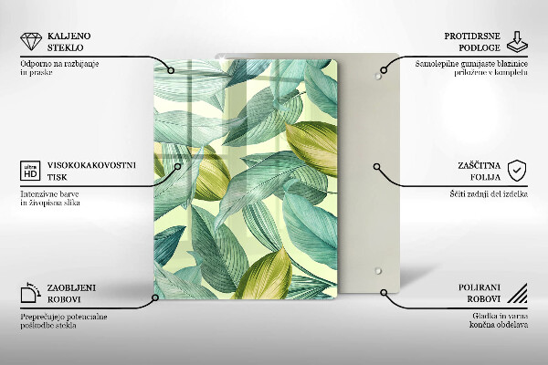 Glass worktop saver Green tropical leaves