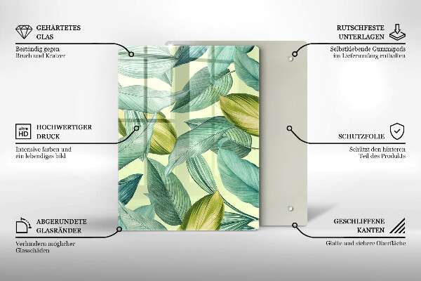 Glass worktop saver Green tropical leaves