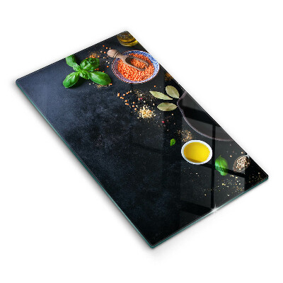 Glass worktop saver Spices with spices