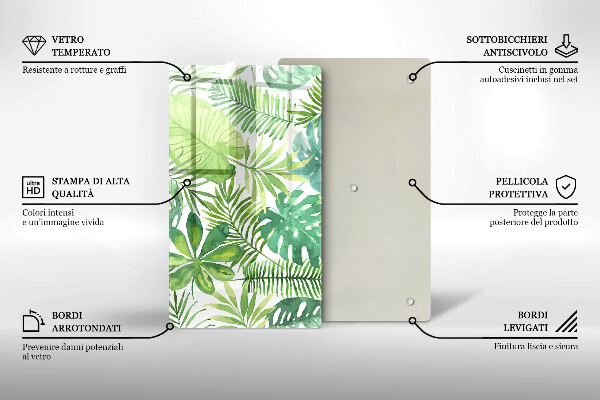 Glass worktop saver Boho watercolors leaves