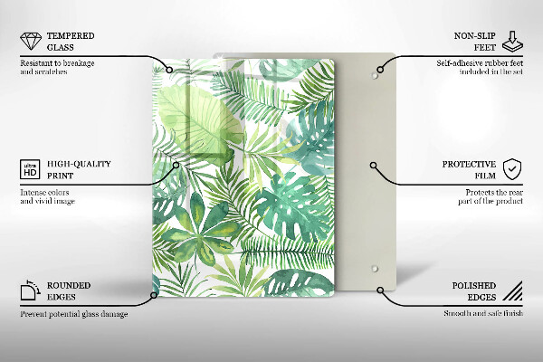 Glass worktop saver Boho watercolors leaves