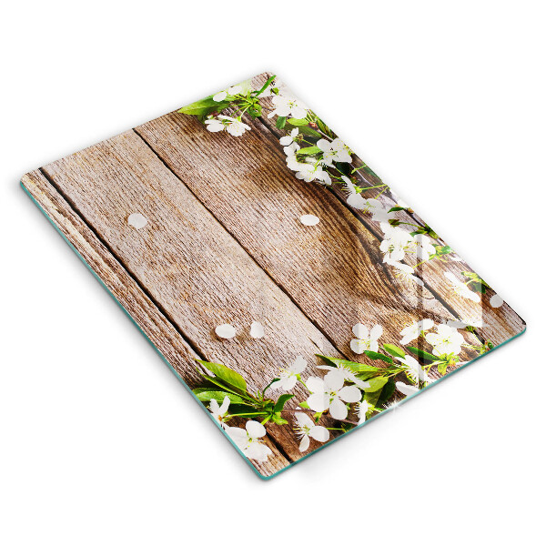 Glass worktop saver White flowers on the boards