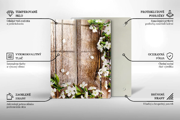 Glass worktop saver White flowers on the boards