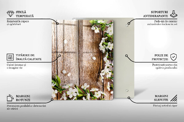 Glass worktop saver White flowers on the boards