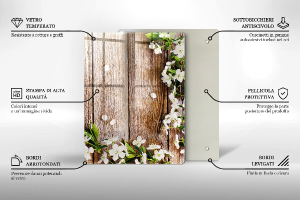 Glass worktop saver White flowers on the boards