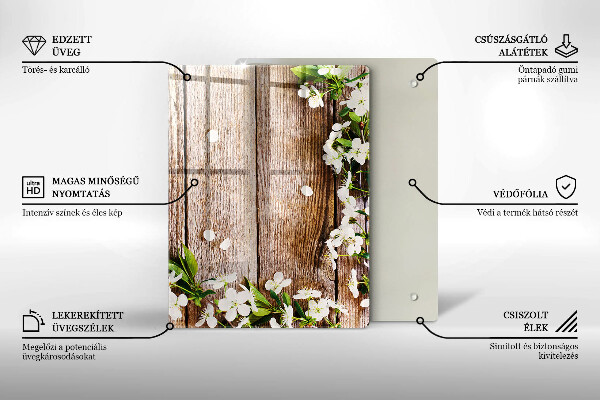 Glass worktop saver White flowers on the boards