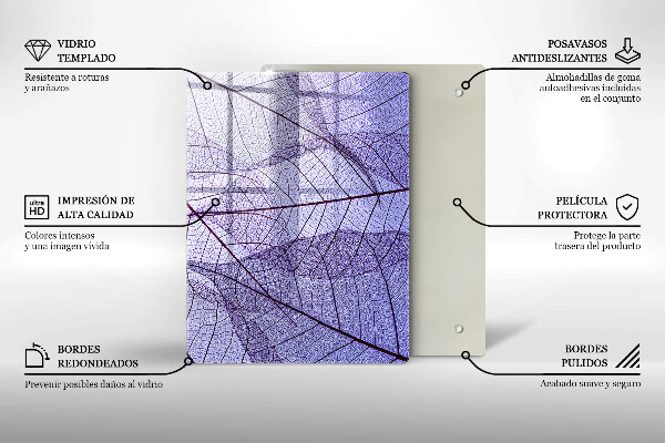 Glass worktop saver Leaves with veins