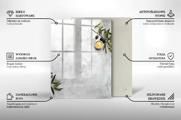 Glass worktop saver Olives on concrete