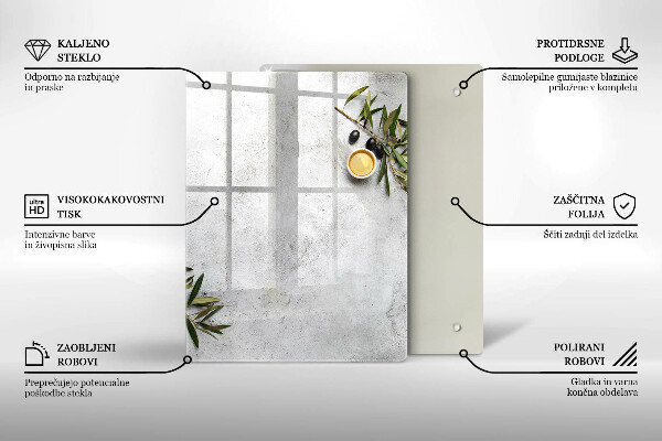 Glass worktop saver Olives on concrete