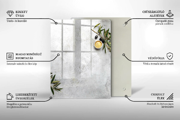 Glass worktop saver Olives on concrete