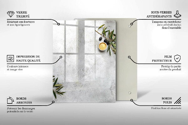 Glass worktop saver Olives on concrete