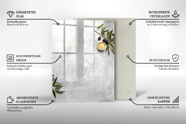 Glass worktop saver Olives on concrete