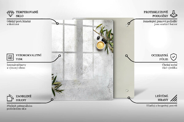 Glass worktop saver Olives on concrete