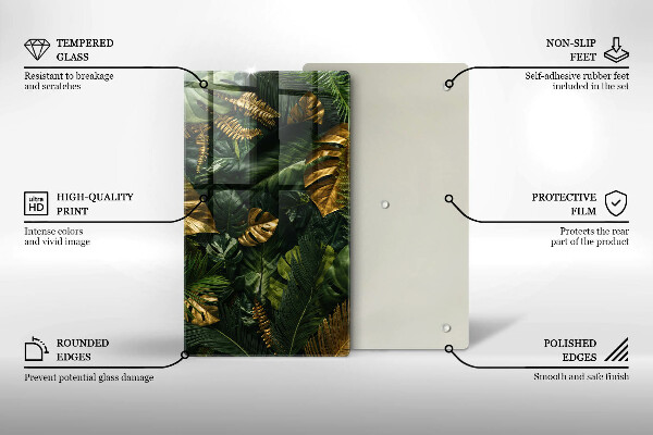 Worktop heat protector Monstera golden leaves