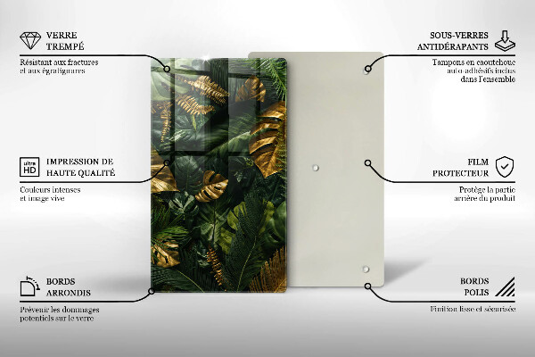 Worktop heat protector Monstera golden leaves