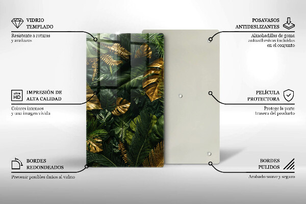 Worktop heat protector Monstera golden leaves