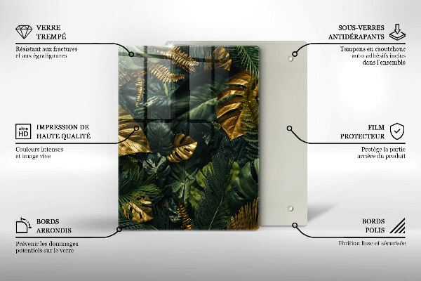 Worktop heat protector Monstera golden leaves