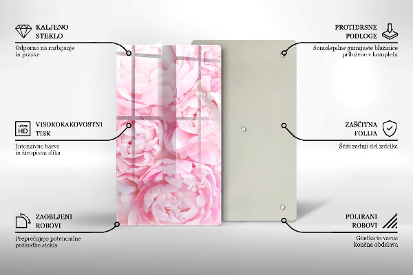 Glass worktop saver Delicate peonies