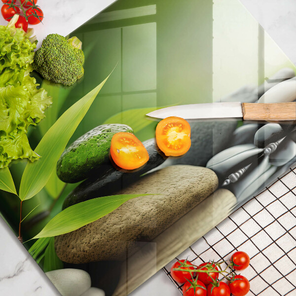 Glass worktop saver Zen bamboo stones