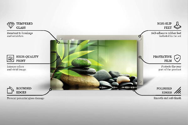 Glass worktop saver Zen bamboo stones