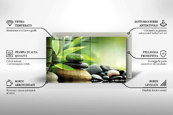 Glass worktop saver Zen bamboo stones