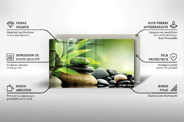 Glass worktop saver Zen bamboo stones