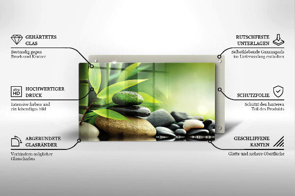 Glass worktop saver Zen bamboo stones