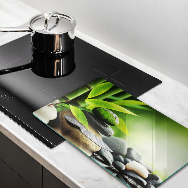 Glass worktop saver Zen bamboo stones