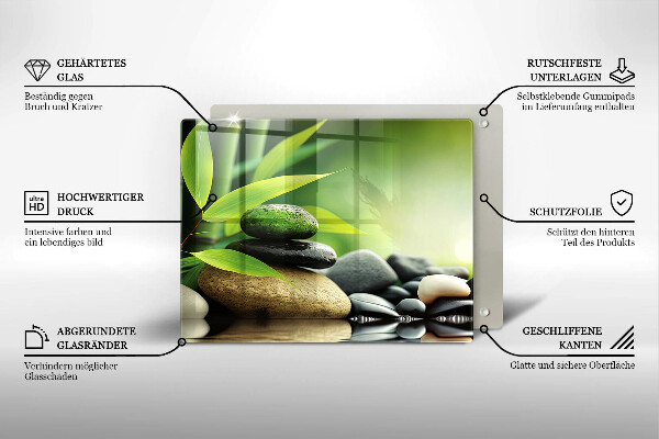 Glass worktop saver Zen bamboo stones