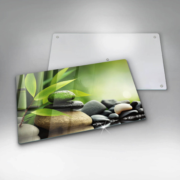 Glass worktop saver Zen bamboo stones