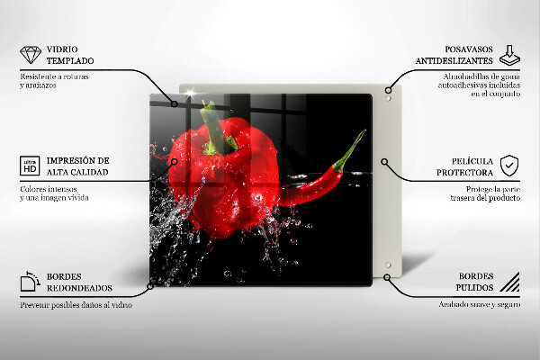 Work surface savers Red peppers in water
