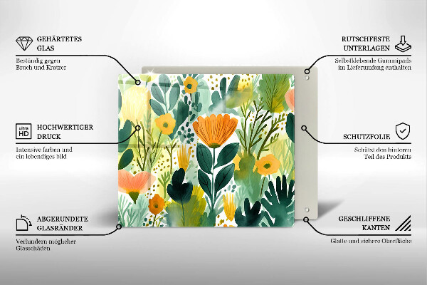 Glass worktop saver Painted flowers