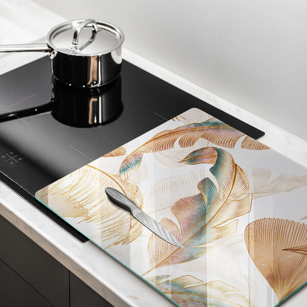 Glass worktop saver Boho feathers and leaves
