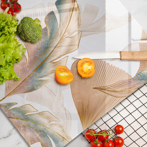 Glass worktop saver Boho feathers and leaves