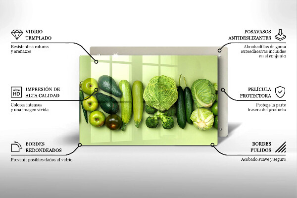 Work surface savers Green fruits and vegetables