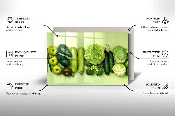 Work surface savers Green fruits and vegetables