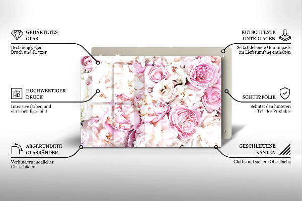 Induction hob protector Peony bouquet